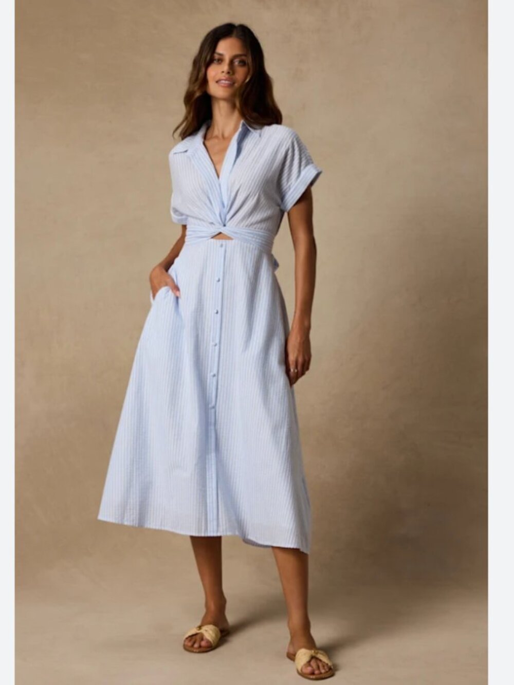 NWT Lulu's Adorable Impression White and Blue Midi Dress With Pockets L